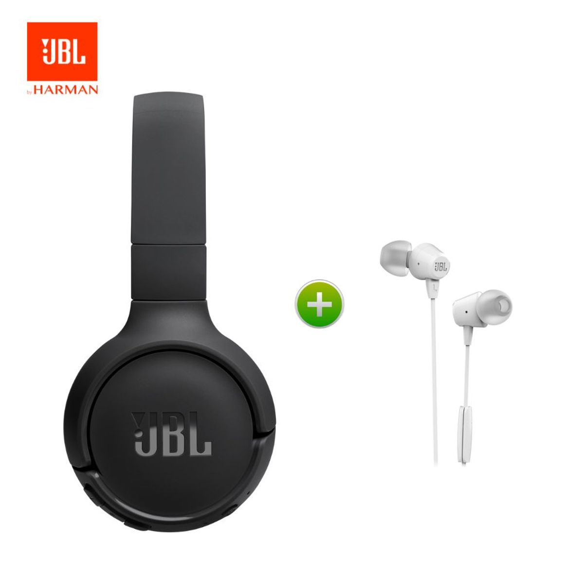 JBL - Super Combo JBL C50HI Cable Blanco + JBL TUNE 520BT Plegable Negro
