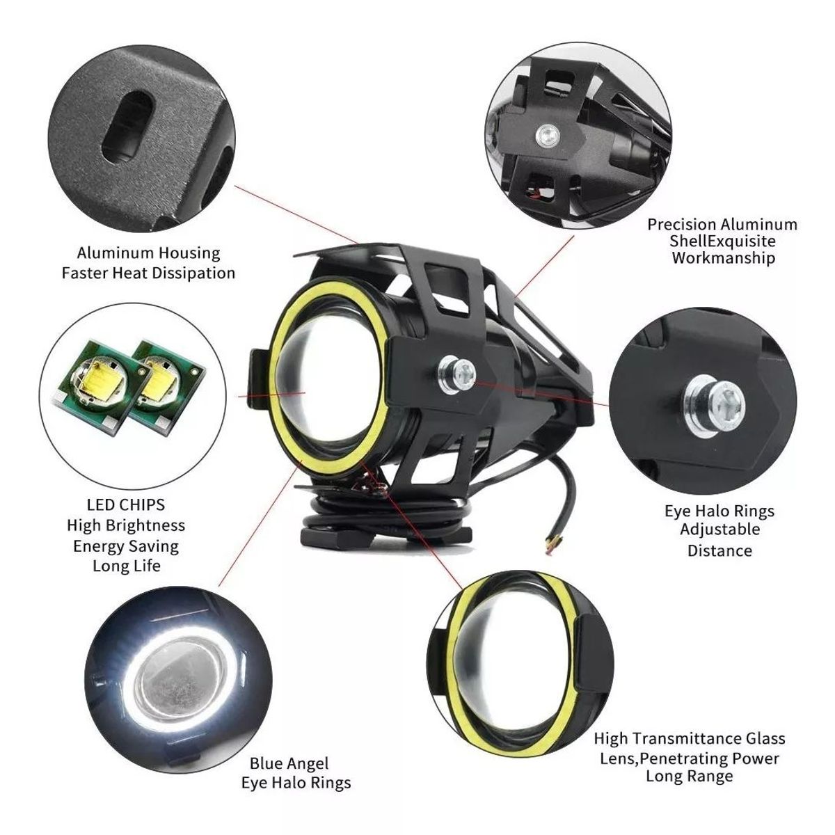 GENERICO - Explorador Ultra Led U7 Ojo Angel + Diablo + Switch Moto
