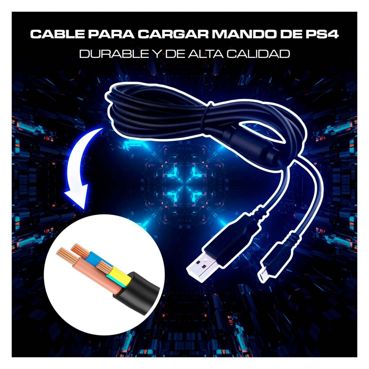 DOBE - Cable Para Cargar Mando Ps4 De 1.8 Metros Carga Rápida