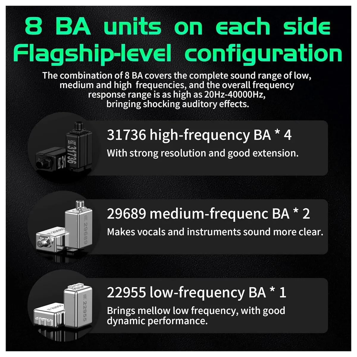 KZ - Auriculares Kz AS16 Pro in Ear 8BA graves dinámicos con Mic - Negro