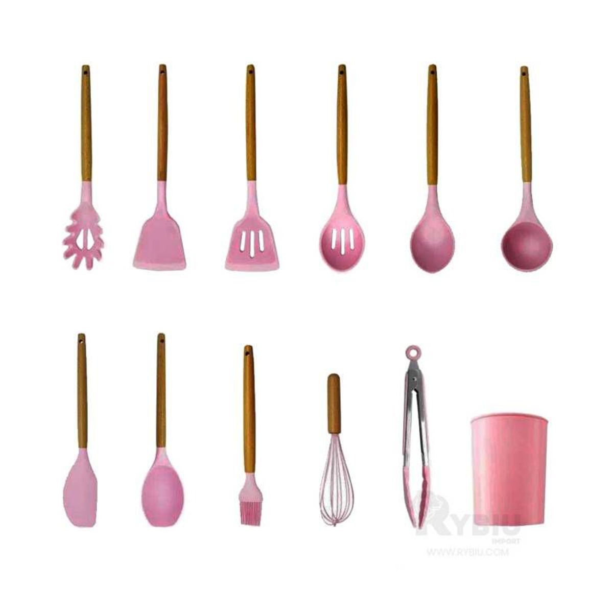 GENERICO - CUCHARONES DE SILICONA ANTIDHERENTE - SET DE 11 PIEZAS - ROSADO