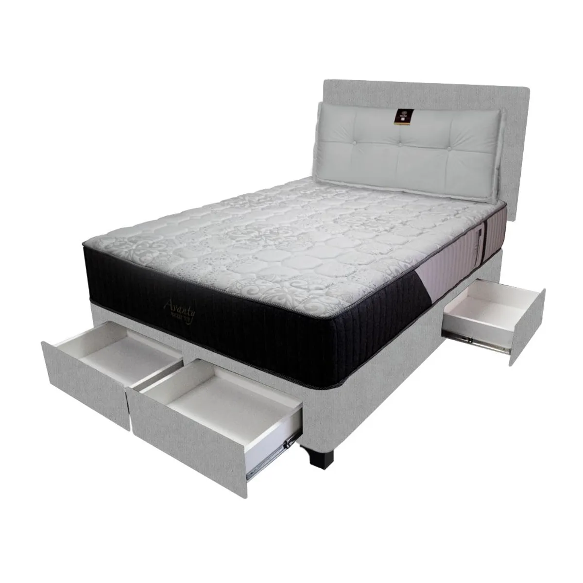 BARAKA HOME - Dormitorio Pocket Vip + 4 Caj. 2 Plz + Cabecera + Cojin - Gris Claro