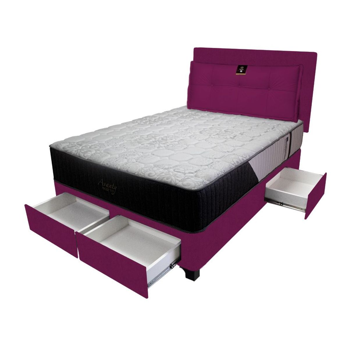 BARAKA HOME - Dormitorio Pocket Vip + 4 Caj. 2 Plz + Cabecera + Cojin - Purpura
