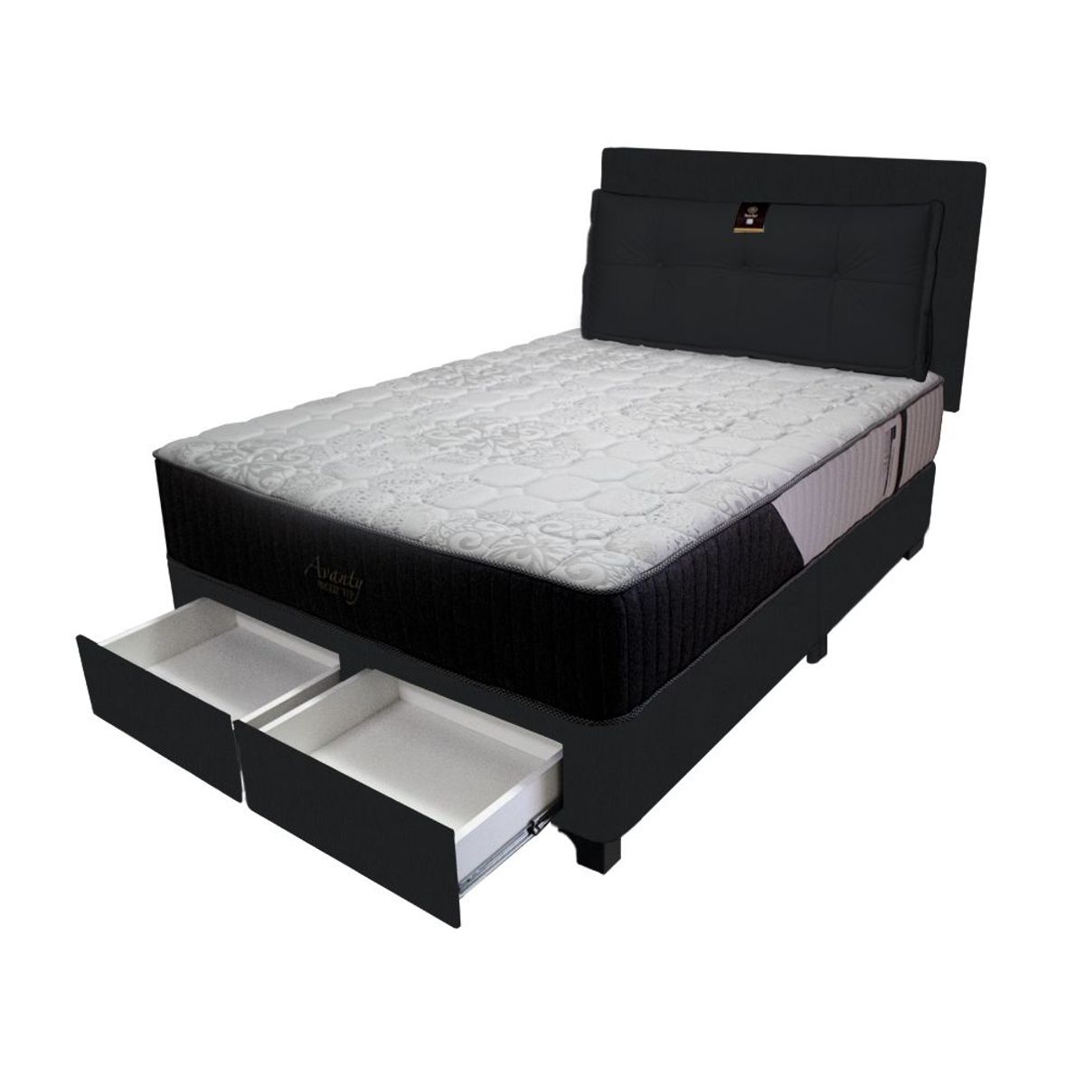 BARAKA HOME - Dormitorio Pocket Vip +2 Caj. 1.5 Plz + Cabecera +Cojin - Negro