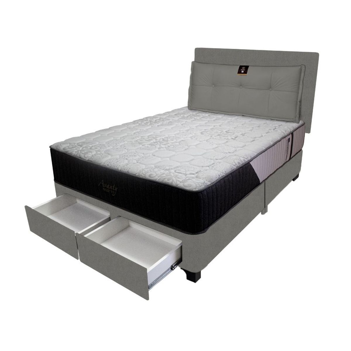 BARAKA HOME - Dormitorio Pocket Vip +2 Caj. 1.5 Plz + Cabecera +Cojin - Gris Oscuro