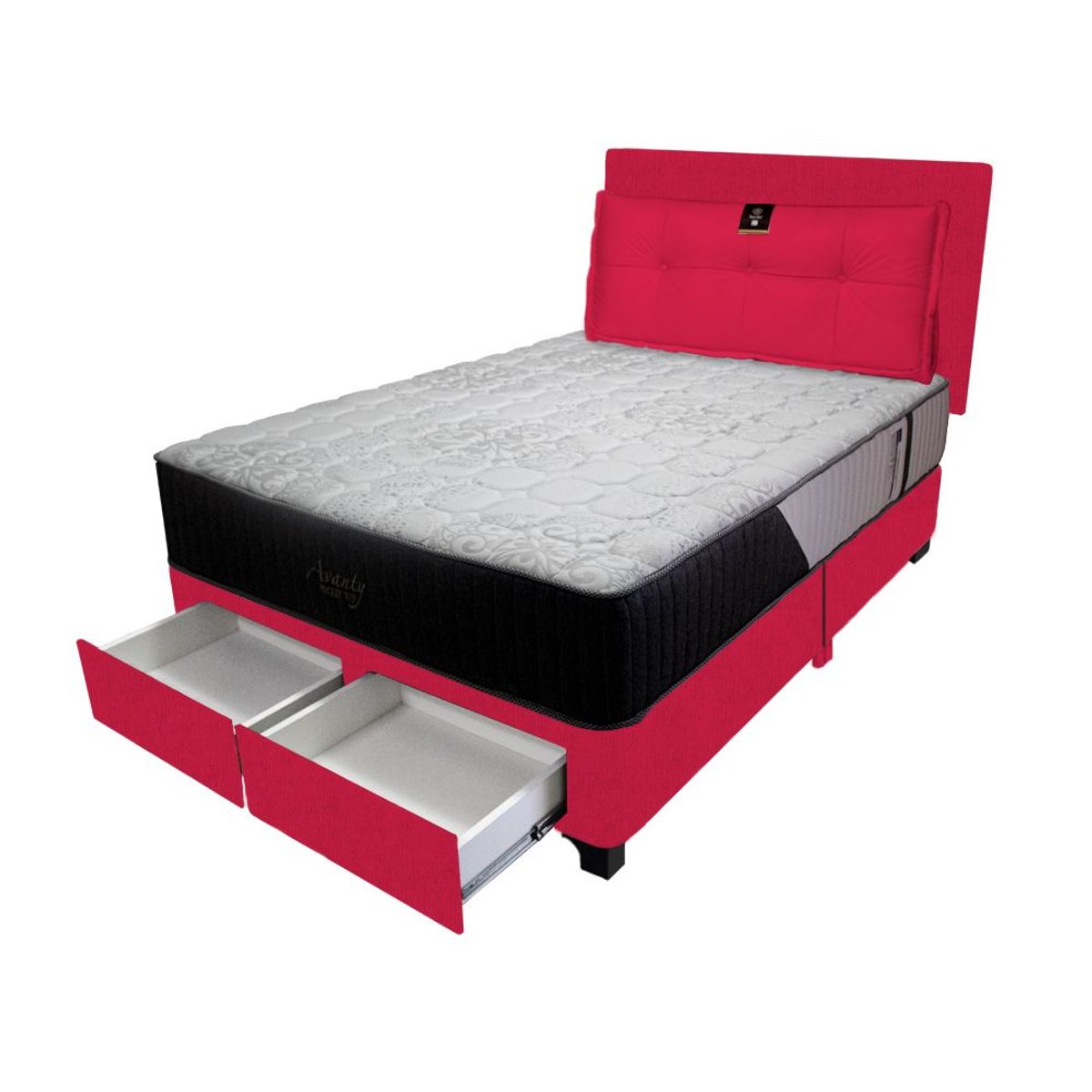 BARAKA HOME - Dormitorio Pocket Vip +2 Caj. 1.5 Plz + Cabecera +Cojin - Rojo