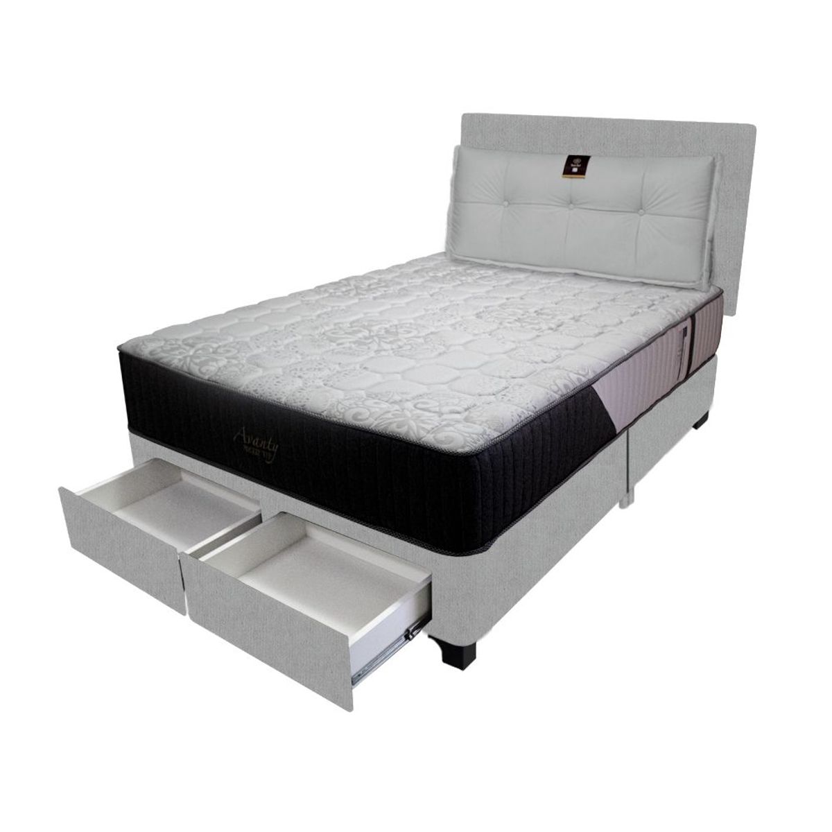 BARAKA HOME - Dormitorio Pocket Vip +2 Caj. 1.5 Plz + Cabecera +Cojin - Gris Claro