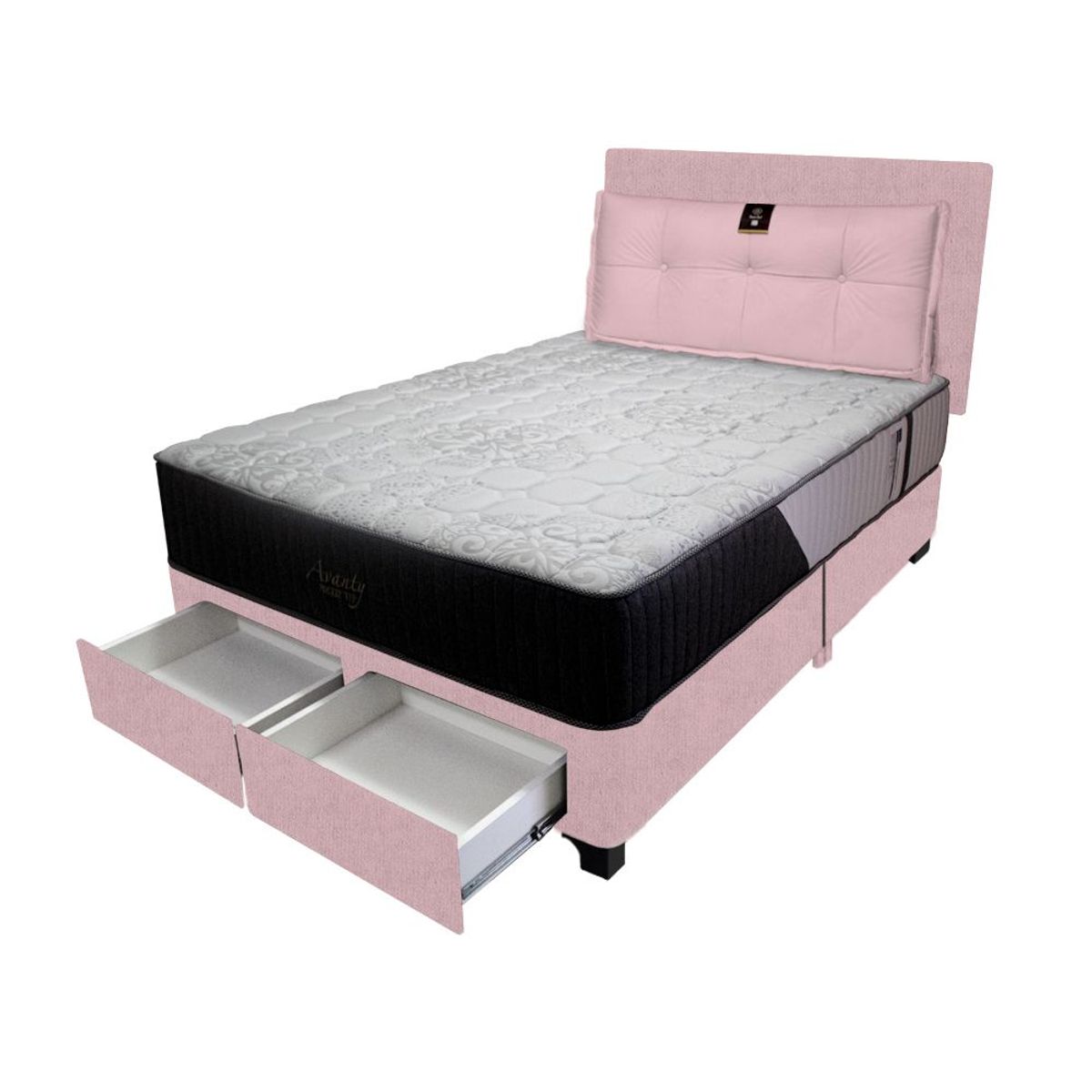 BARAKA HOME - Dormitorio Pocket Vip +2 Caj. 1.5 Plz + Cabecera +Cojin - Rosado