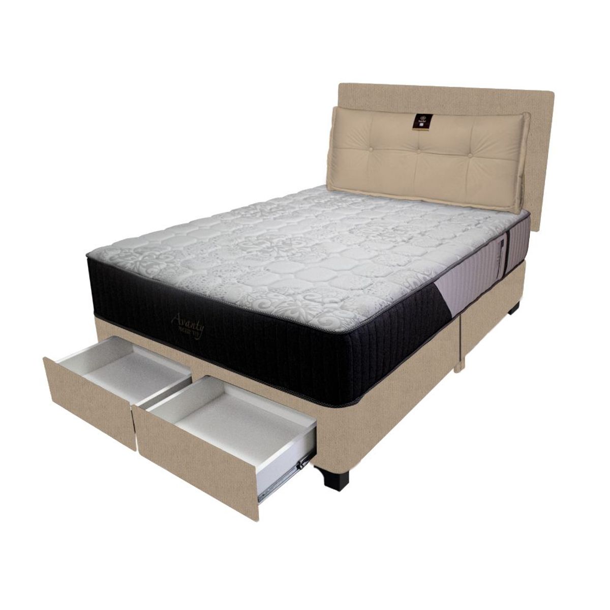 BARAKA HOME - Dormitorio Pocket Vip + 2 Caj. 2 Plz + Cabecera + Cojin - Beige Claro