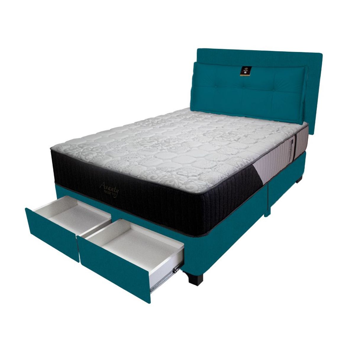 BARAKA HOME - Dormitorio Pocket Vip + 2 Caj. 2 Plz + Cabecera + Cojin - Cobalto