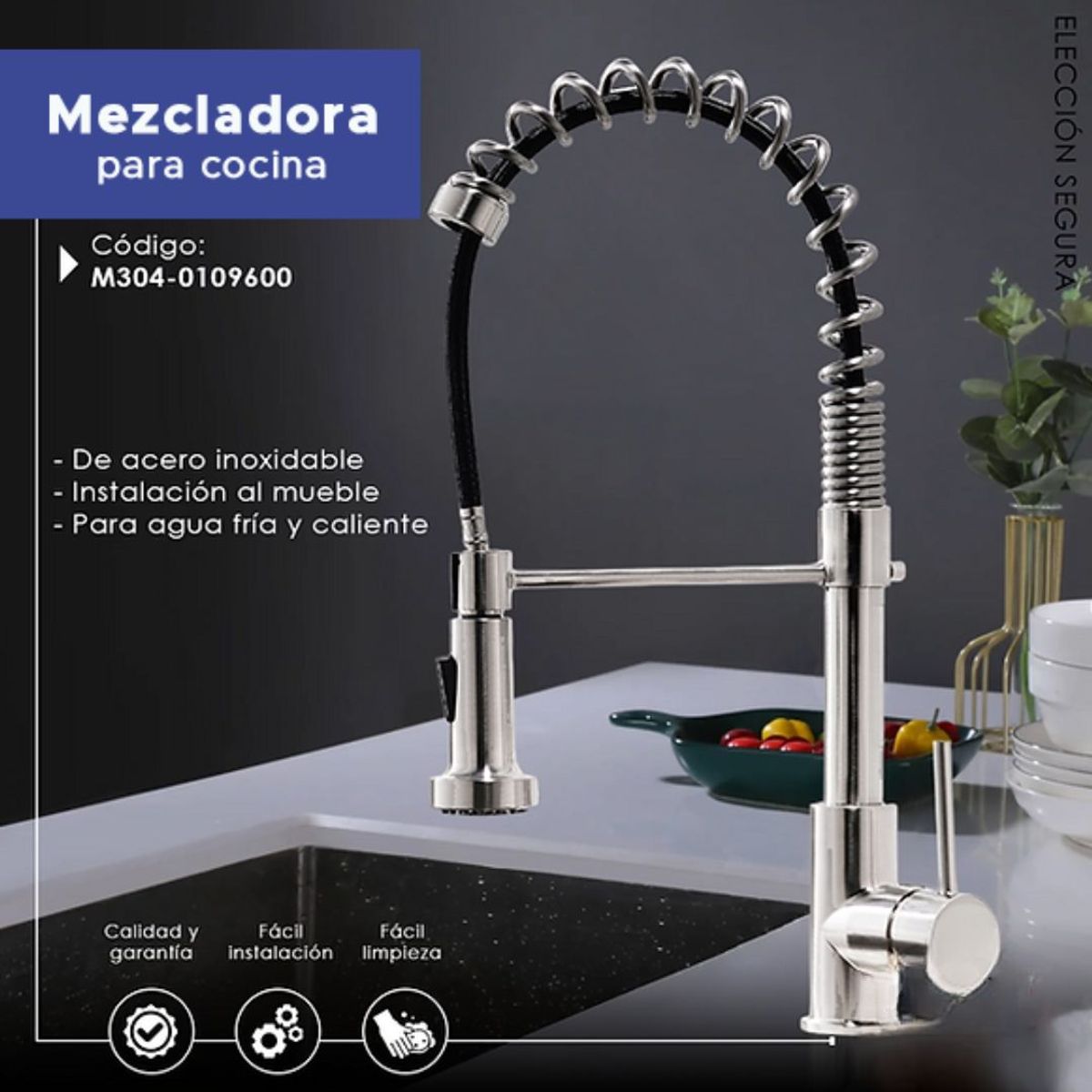 GENERICO - Grifería Mezcladora de Cocina de Acero inoxidable