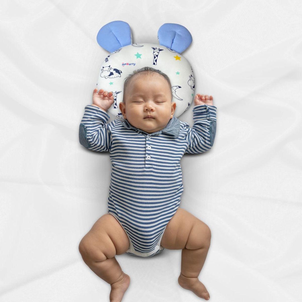 CUZKA - Almohada Anti cabeza Plana para Bebé »OREILLE» Ligth blue