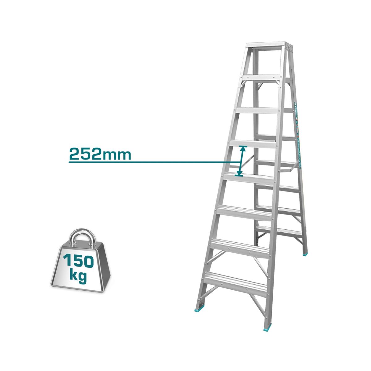 Escalera tijera doble acceso 8 peldaños soporta 150Kg Total, marca Total Tools - Foto 2