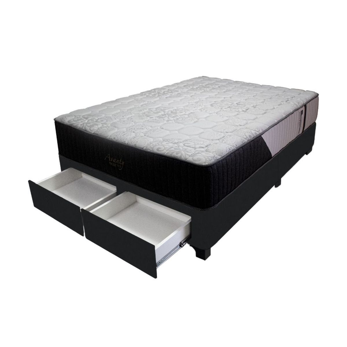 BARAKA HOME - Cama Pocket Vip + 2 Cajones 1.5 Plz + 2 almohadas - Negro