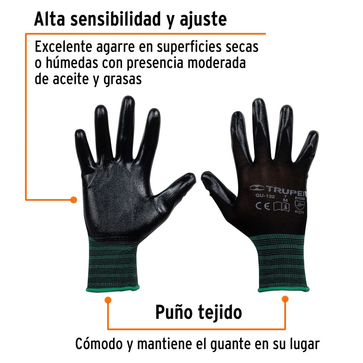TRUPER - Guantes de Nylon recubiertos de nitrilo talla M Truper