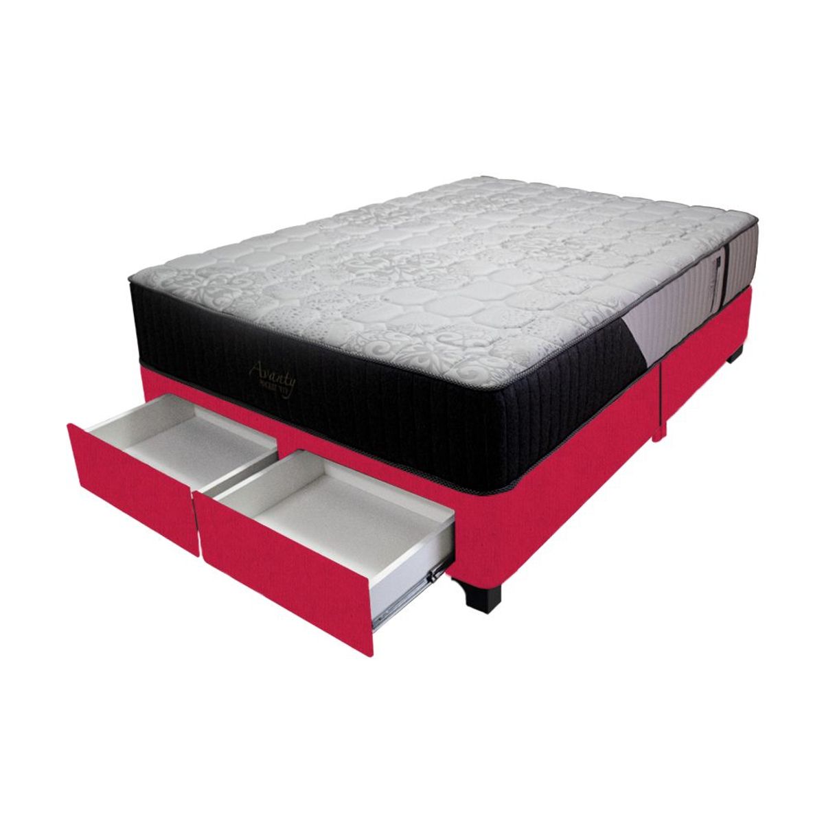 BARAKA HOME - Cama Pocket Vip + 2 Cajones 1.5 Plz + 2 almohadas - Rojo