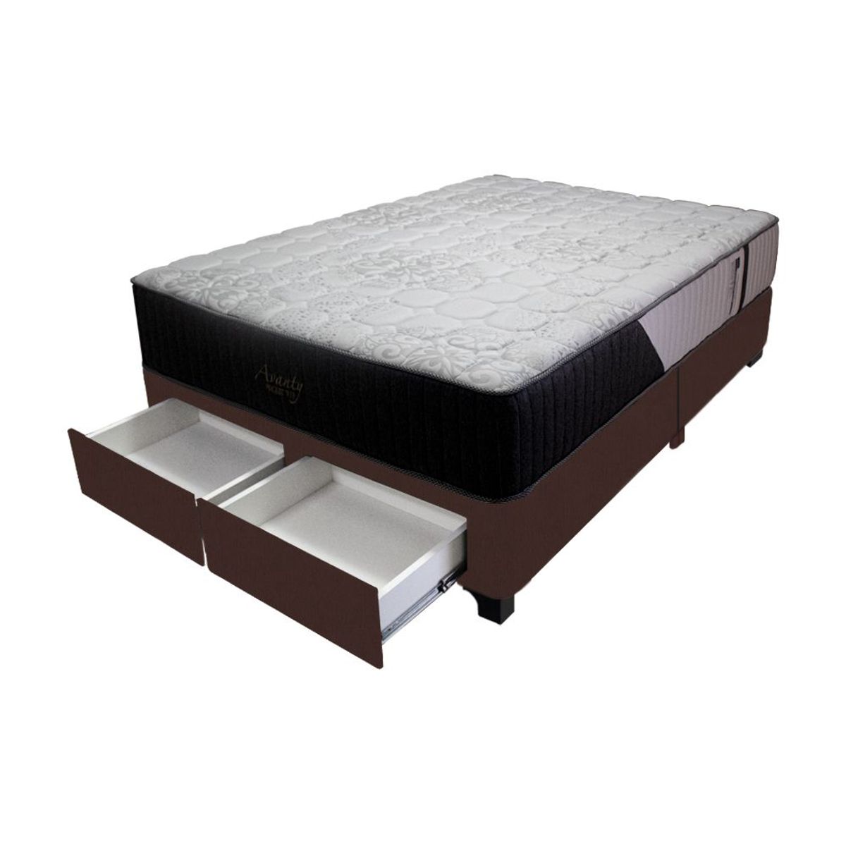 BARAKA HOME - Cama Pocket Vip + 2 Cajones 2 Plz + 2 almohadas - Chocolate