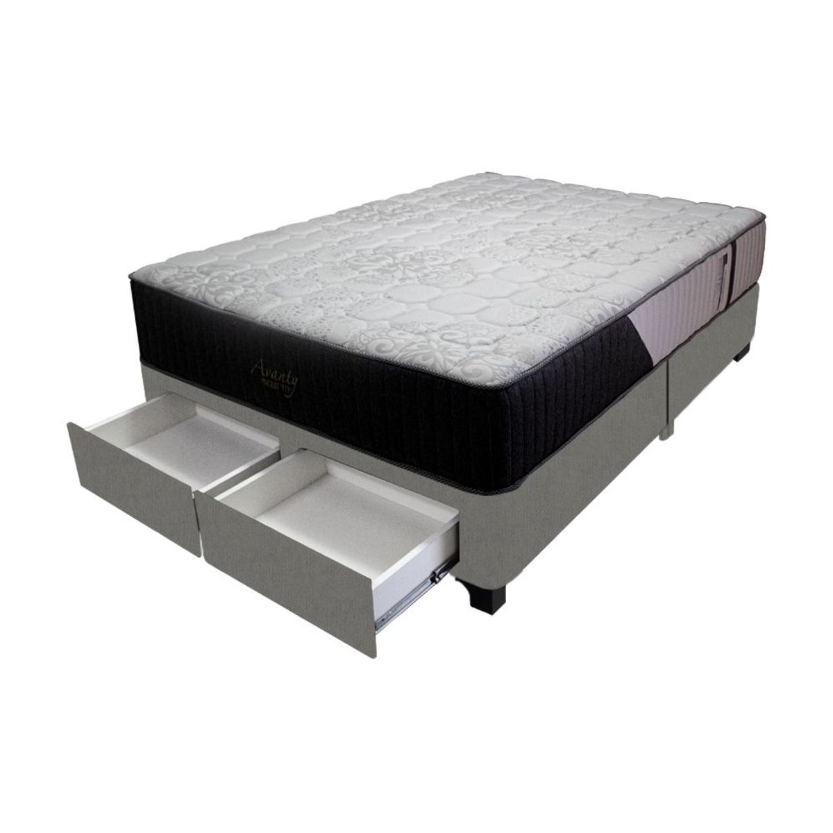 BARAKA HOME - Cama Pocket Vip + 2 Cajones 2 Plz + 2 almohadas - Gris Oscuro