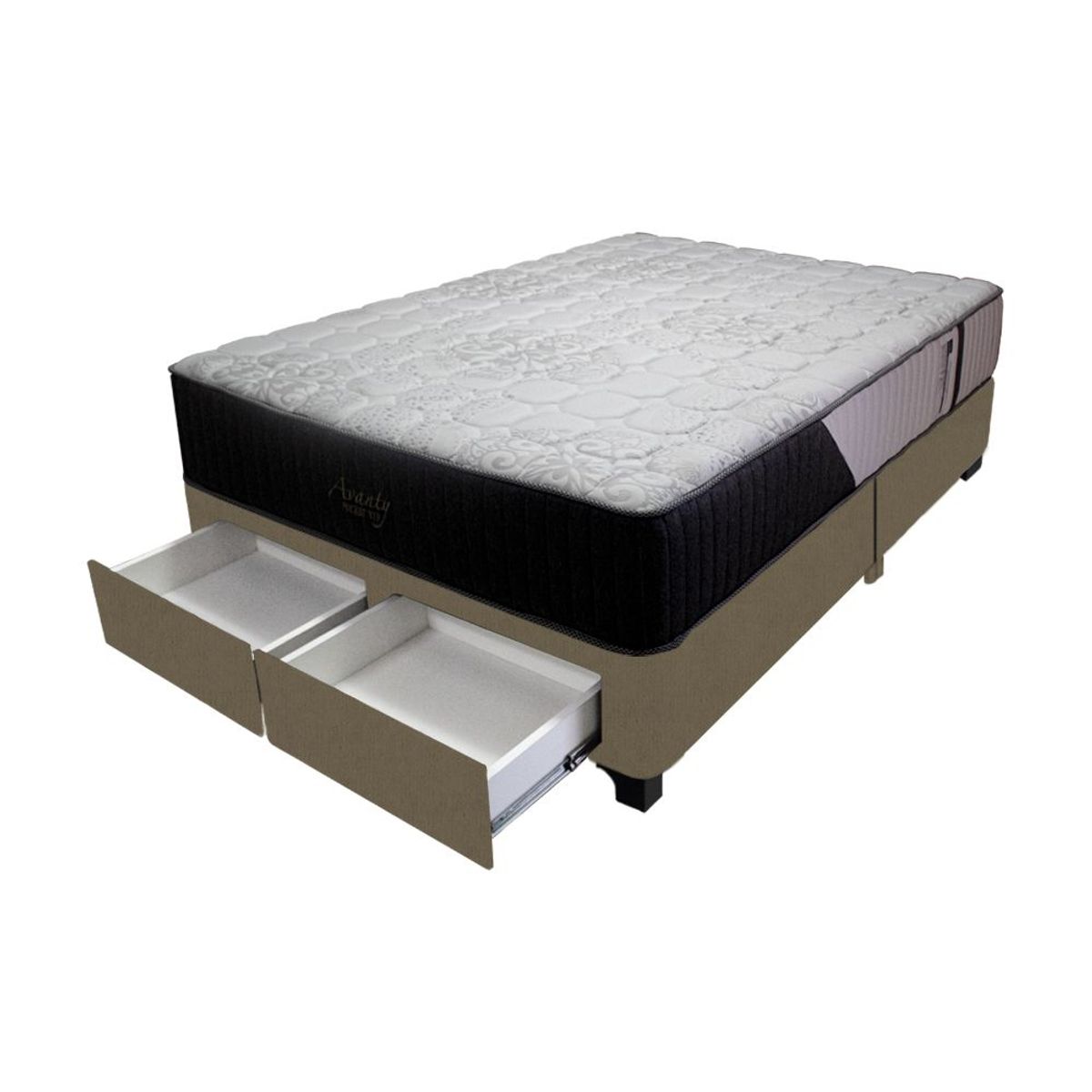 BARAKA HOME - Cama Pocket Vip + 2 Cajones 2 Plz + 2 almohadas - Beige Oscuro