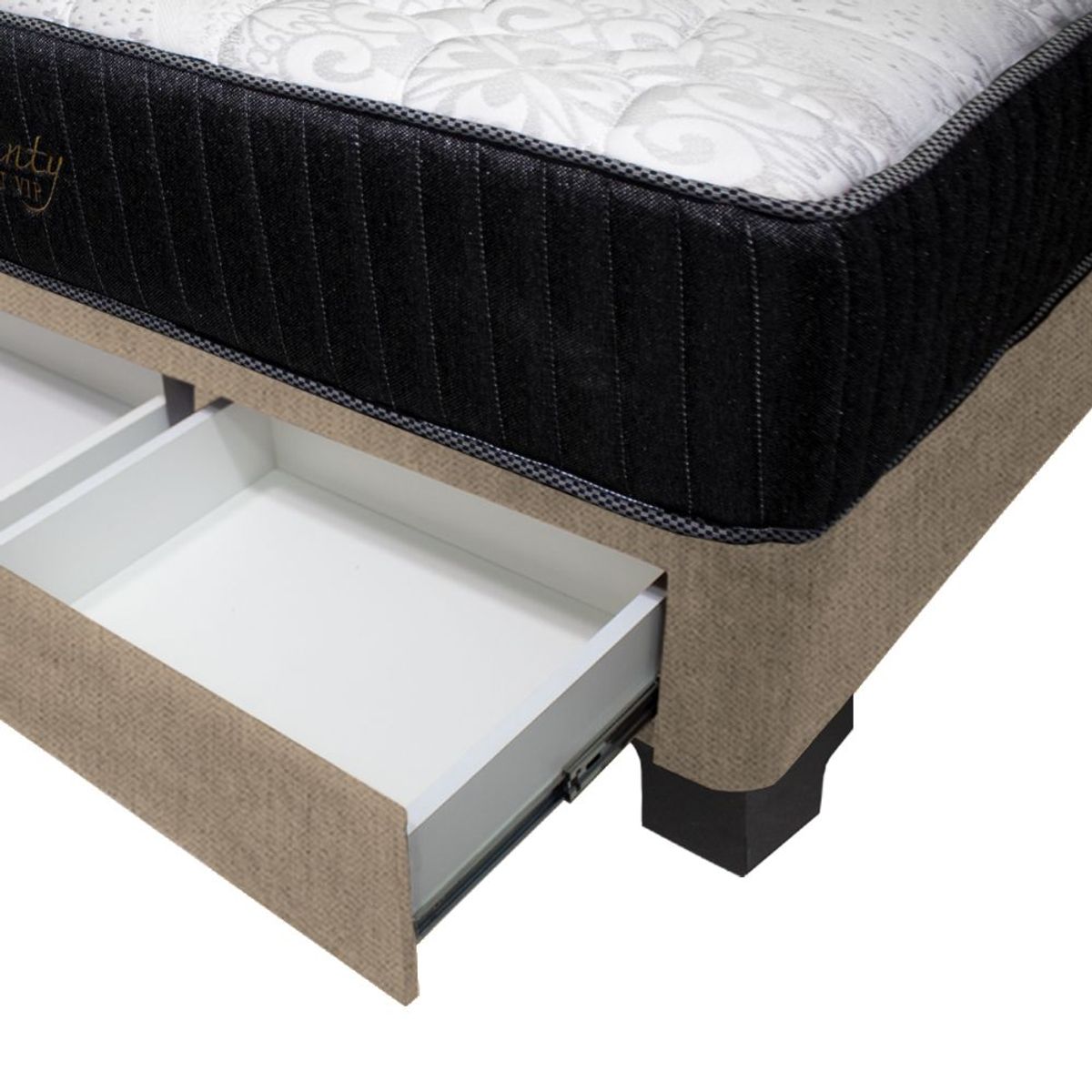 BARAKA HOME - Cama Pocket Vip + 2 Cajones 2 Plz + 2 almohadas - Beige Claro