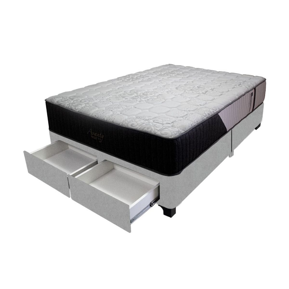 BARAKA HOME - Cama Pocket Vip + 2 Cajones 2 Plz + 2 almohadas - Gris Claro
