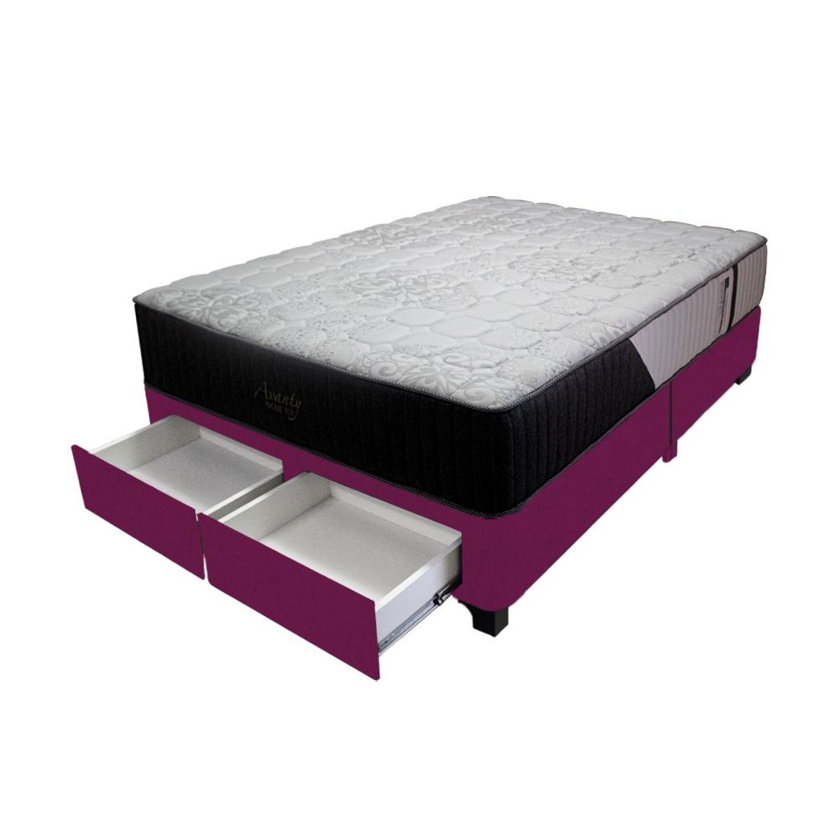 BARAKA HOME - Cama Pocket Vip + 2 Cajones 2 Plz + 2 almohadas - Purpura
