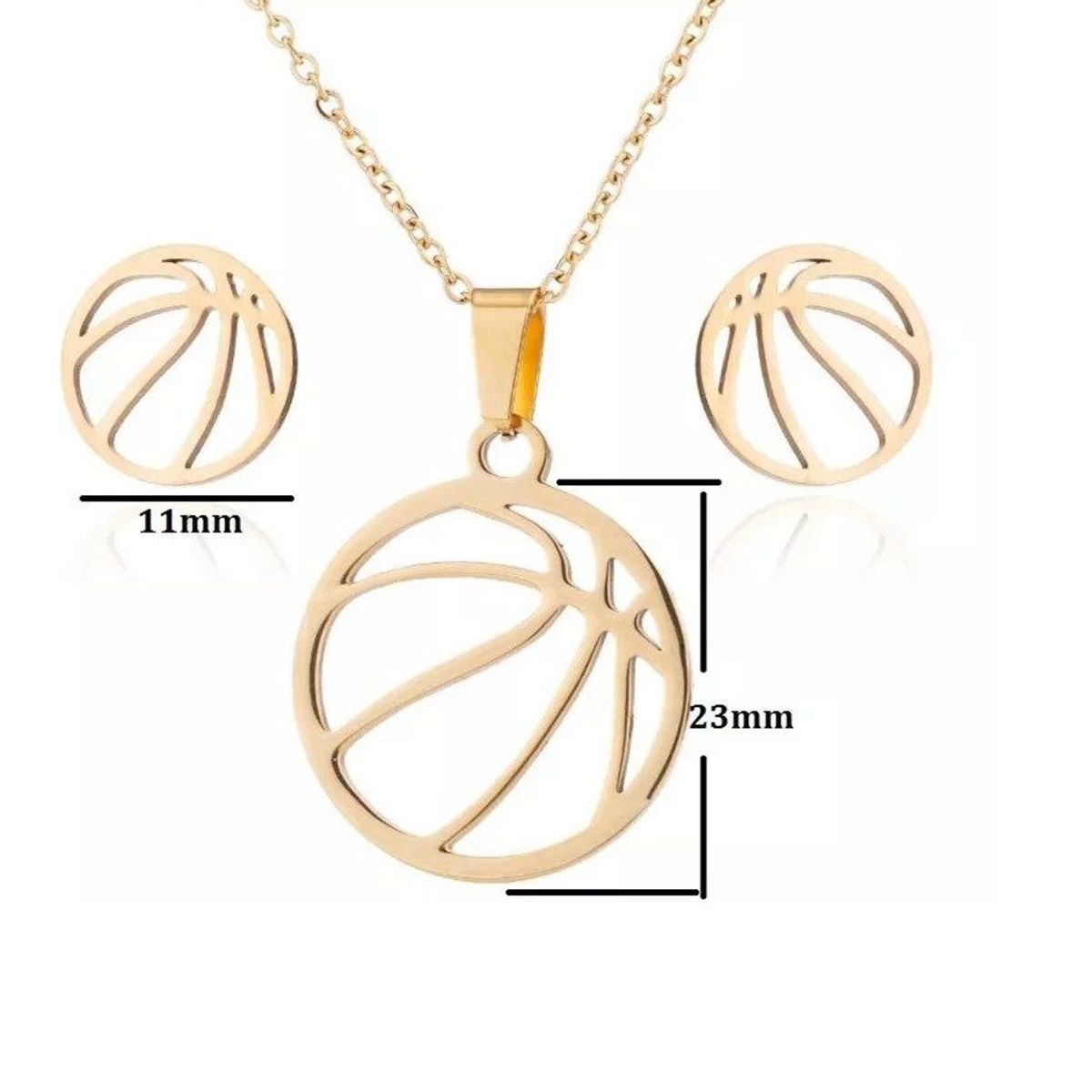 GENERICO - Set collar y aretes pelota básquet dorado_.
