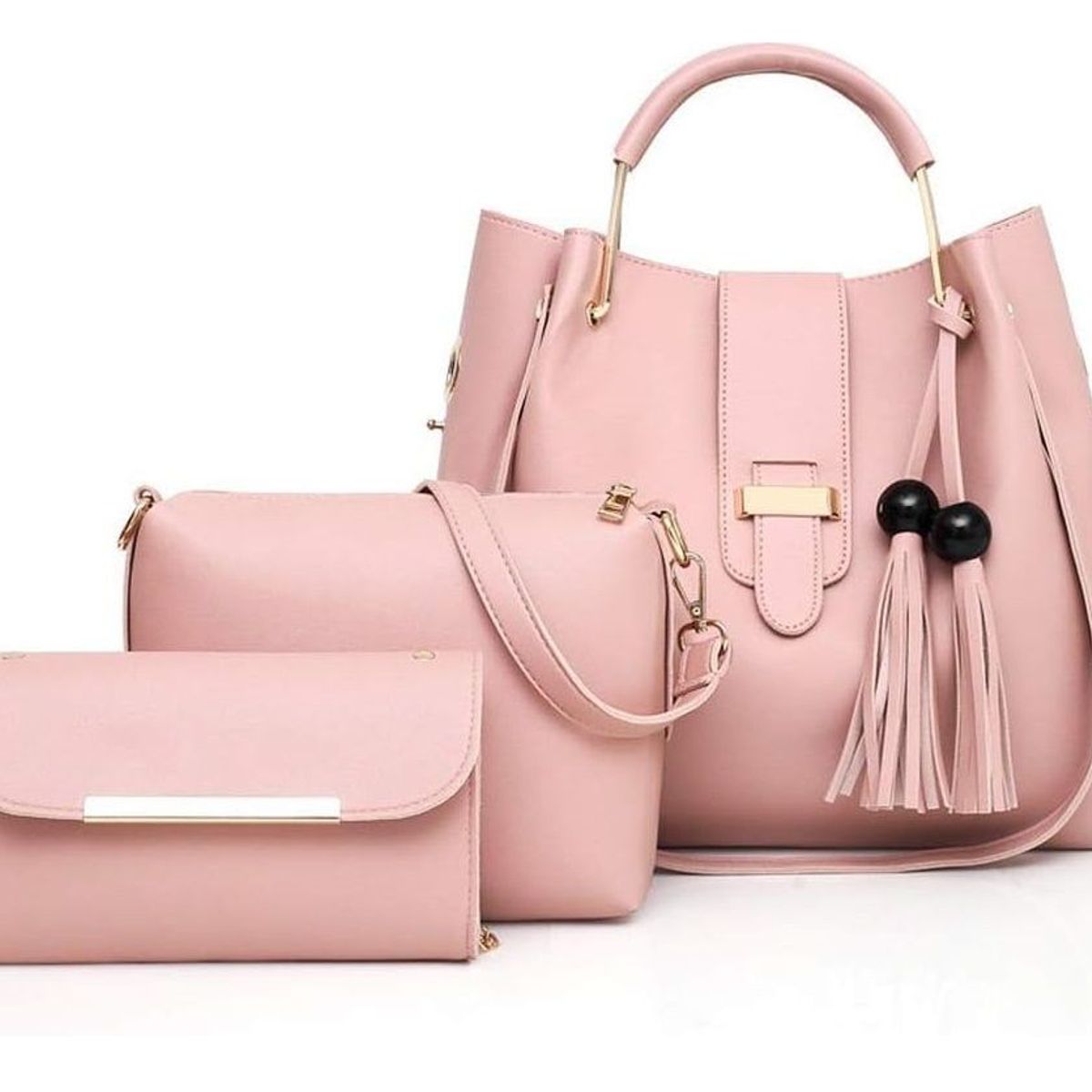 GENERICO - Juego de 3 piezas bolso de mano y hombro y cartera con cadena