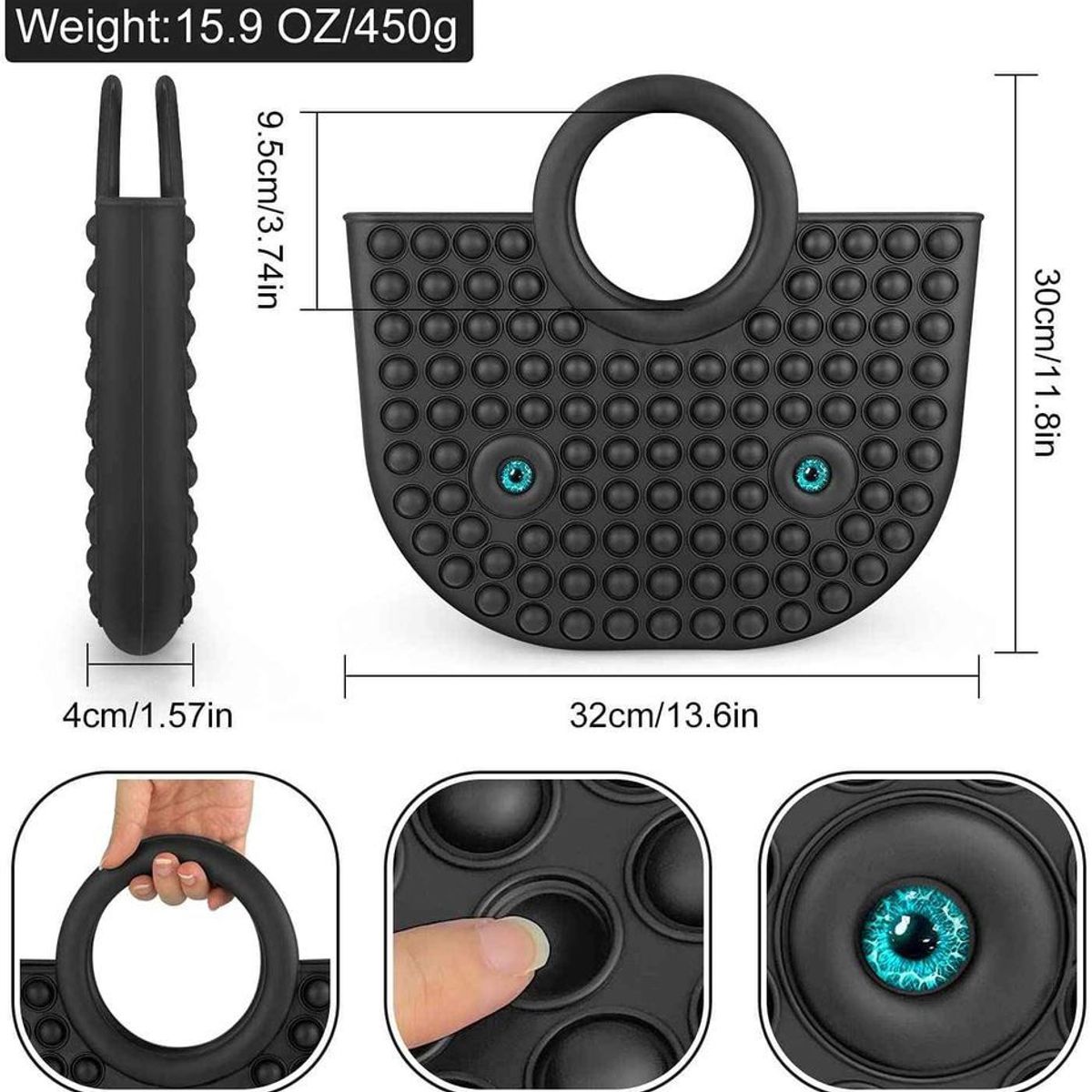 OEM - Cartera Pop It  NEGRO Sensorial Burbujas Antiestrés_.