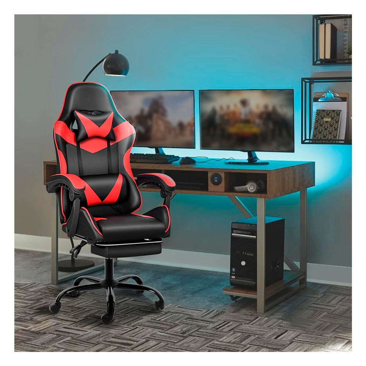 GENERICO - Silla Gamer Con Posapiés y Cojines Rojo