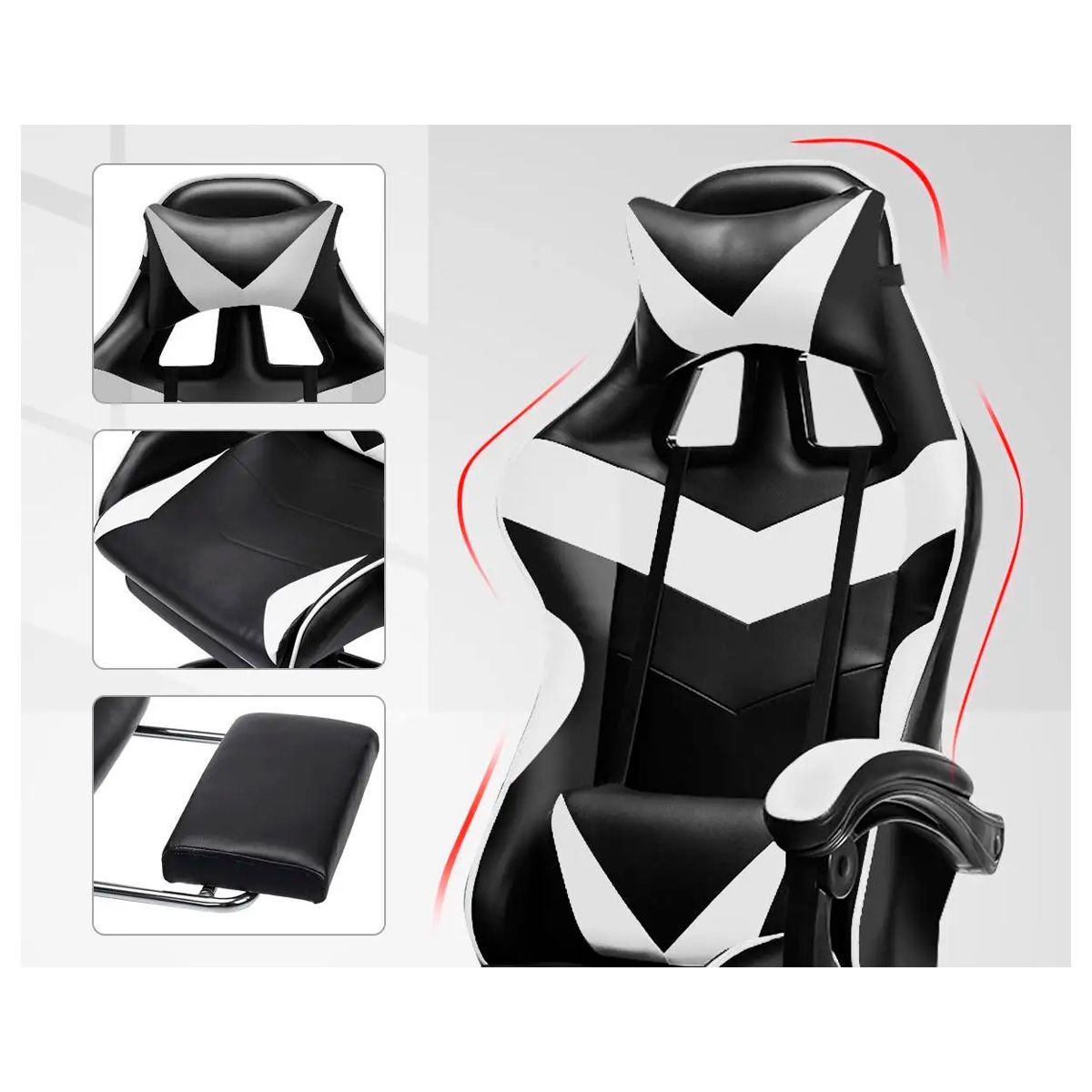 GENERICO - Silla Gamer 180° Con Posapiés y Cojines Negra