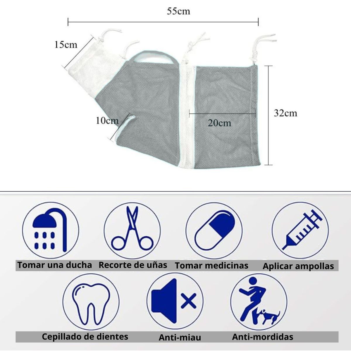 GENERICO - BOLSA DE ASEO DE MALLA PARA GATOS PLOMO CON BLANCO.