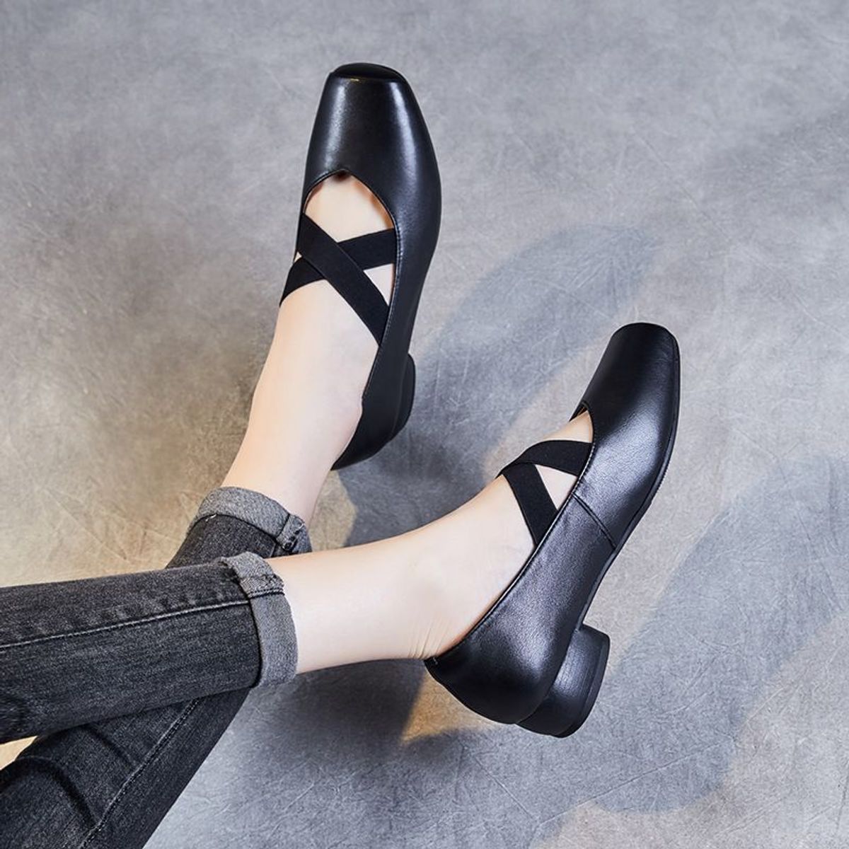 VATYERTY - Zapatos planos con punta cuadrada para mujer Zapatos sin cordones con correas elásticas cruzadas