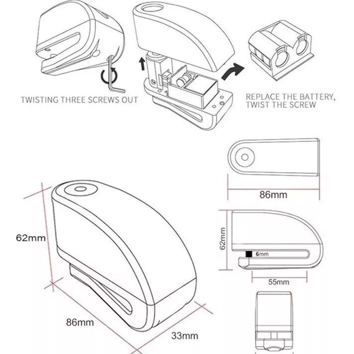 GENERICO - Candado de Disco con Alarma Kmaster para Motocicleta Bicicleta
