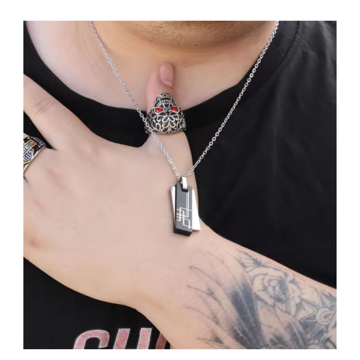 GENERICO - Collar para Varón Placa de Cuello Militar - Acero Titanio