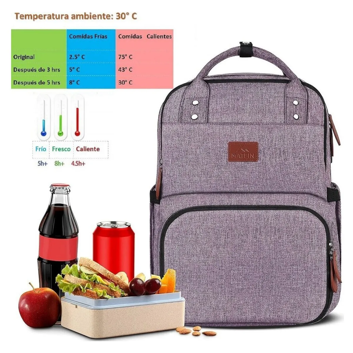 MATEIN - Mochila Portalaptop Mujer MATEIN 1162 Con Bolsillo Térmico (Lonchera)