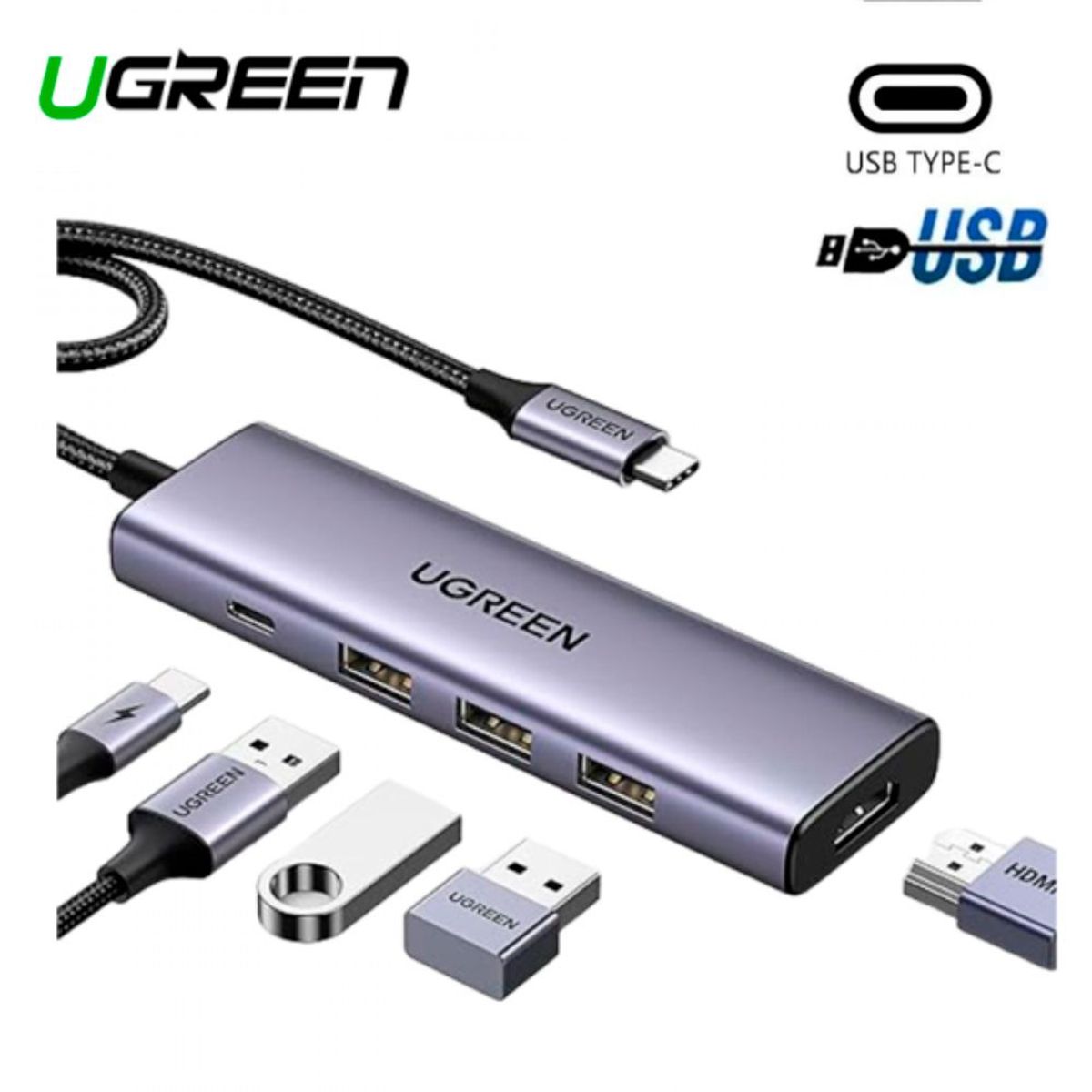 UGREEN - ADAPTADOR HUB USB-C UGREEN CM511 5 EN 1 HDMI 3 USB-A