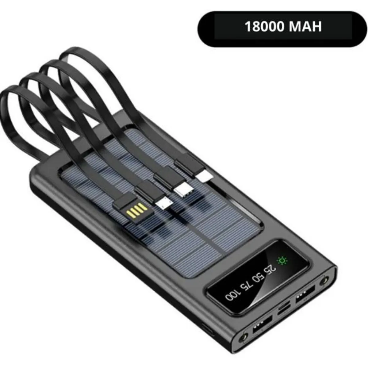 GENERICO - Batería Externa Solar Powerbank 18000 mAh 4 Cables Aire Libre