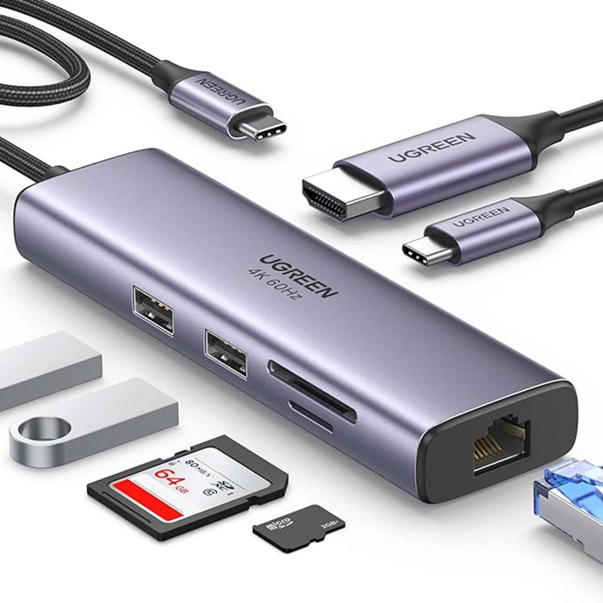 UGREEN - Adaptador Ugreen 7 En 1 Usb-C Usb 3.0 Hdmi 4K Cm512 Grey
