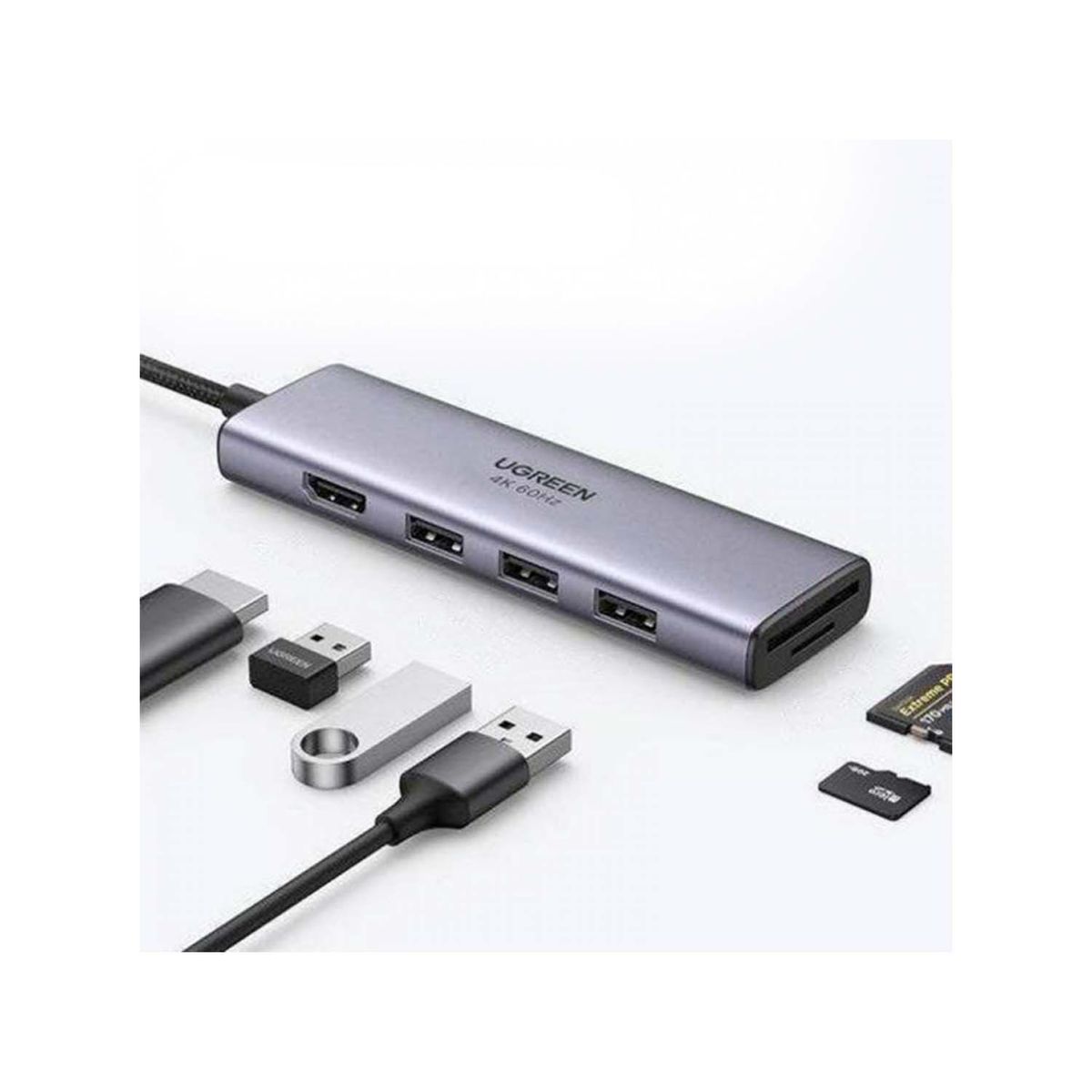 UGREEN - Hub Ugreen Usb-C 6 In 1 Hdmi4K @30Hz Us3.0 3Sd/Tf Cm511-20956A Grey