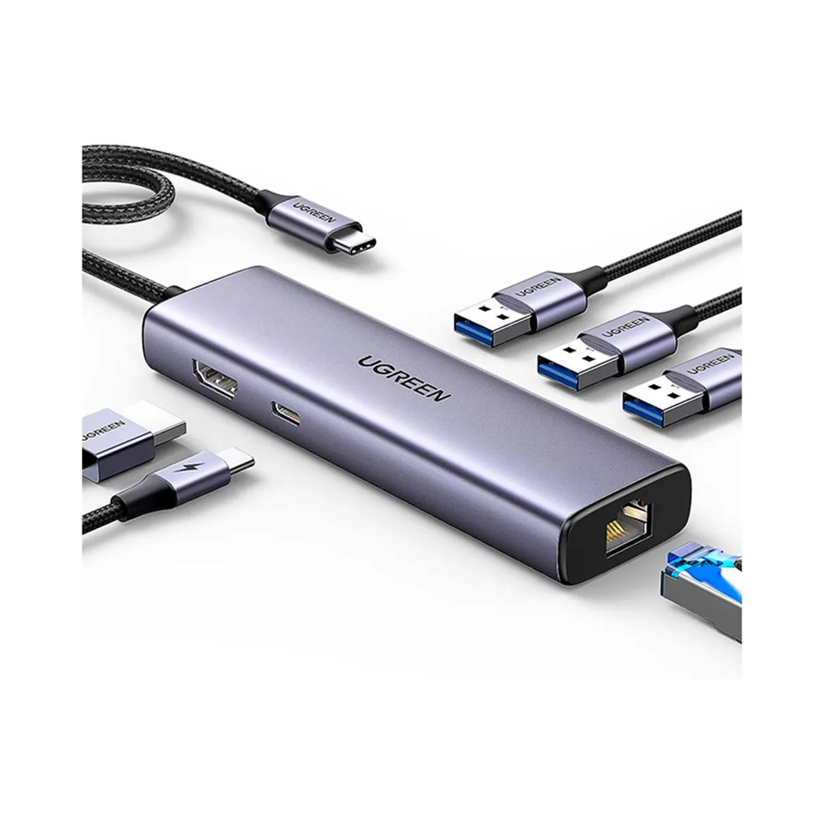 UGREEN - Hub Ugreen Usb-C 6 In 1 Multifunction Adapter 100W 1000 Mbps Grey