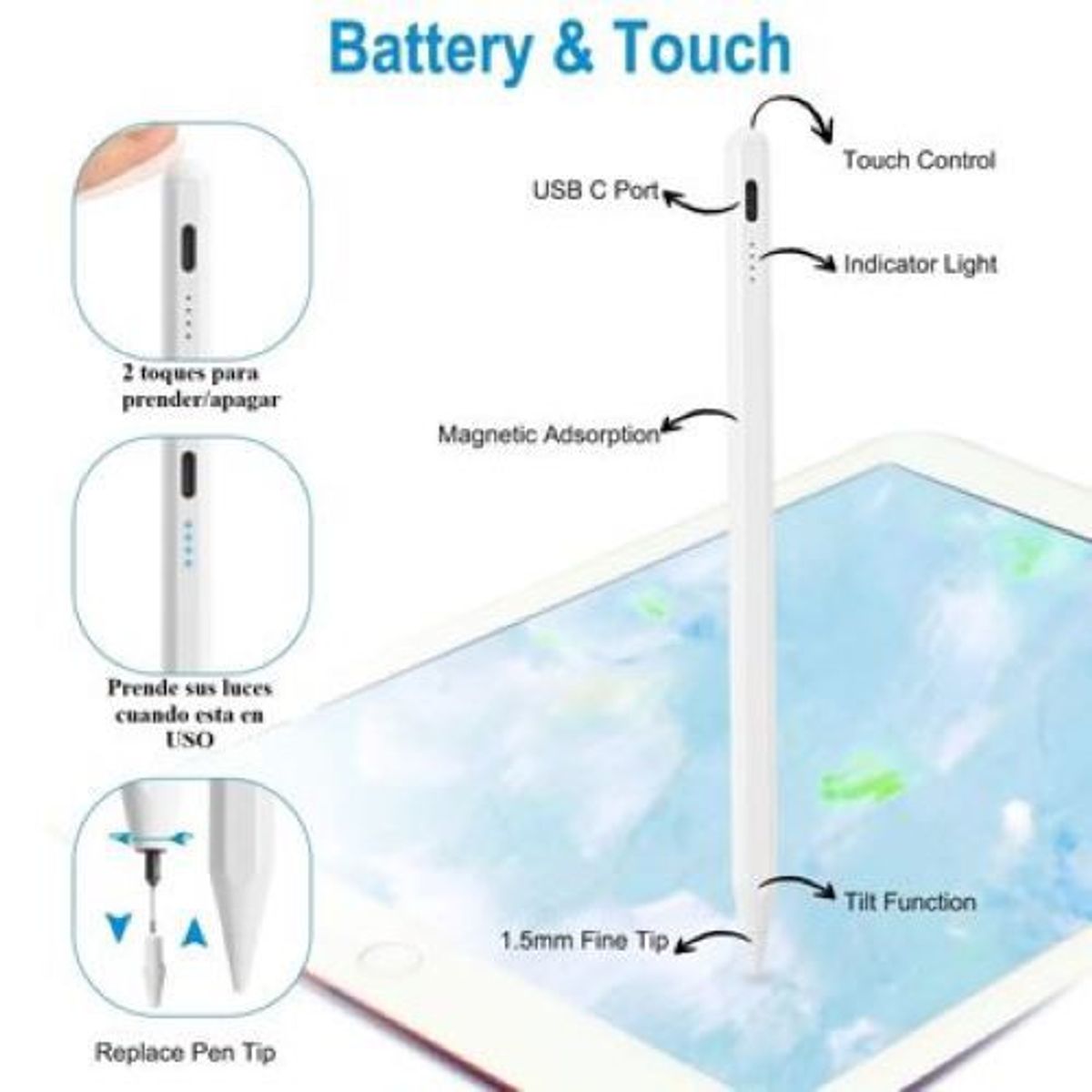 GENERICO - Pencil Universal lapicero táctil Para Tablets Ipads Celulares-Verde