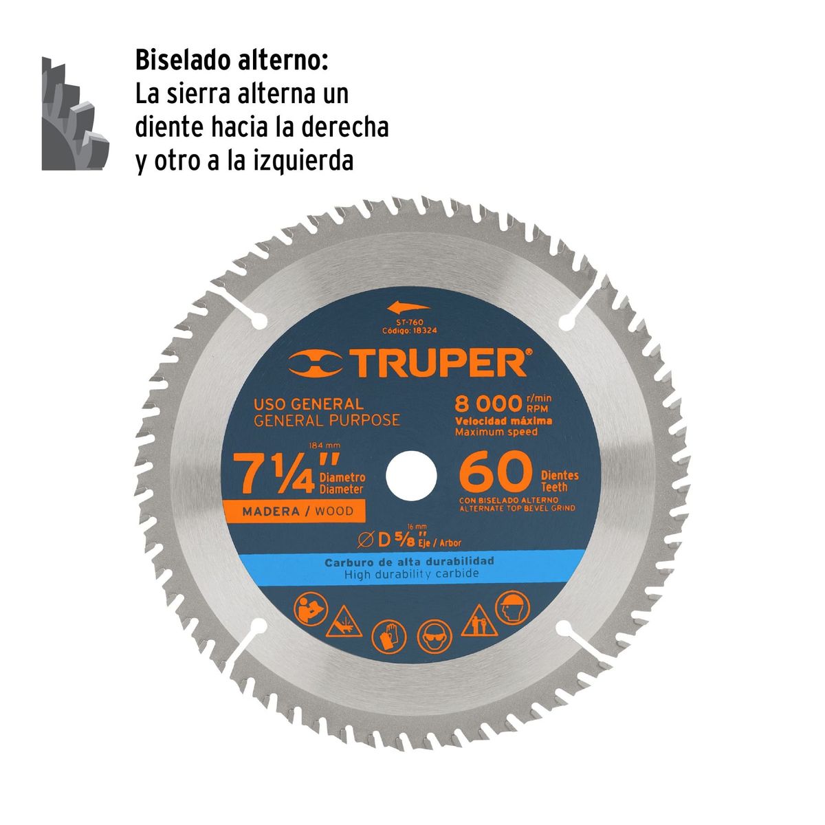 TRUPER - Disco para sierra circular 7 ¼"  60 dientes Truper