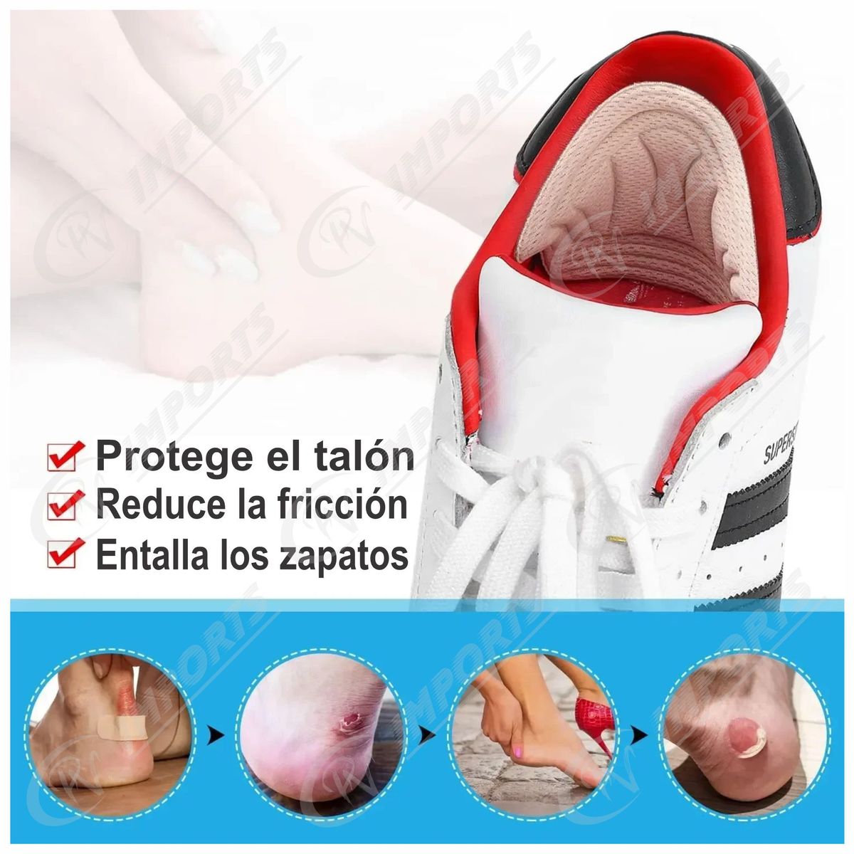 GENERICO - Protectores Talón 2 pares Negro y Blanco Ajuste Zapato