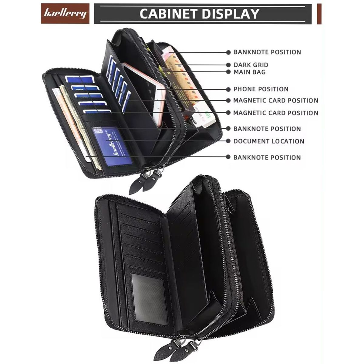 BAELLERRY - BILLETERA LARGA HOMBRE CUERO MONEDERO CON CIERRE BAELLERRY - M003