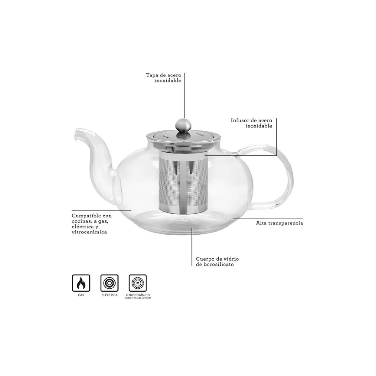 TRAMONTINA - Tetera de vidrio TRAMONTINA de acero inox 1L