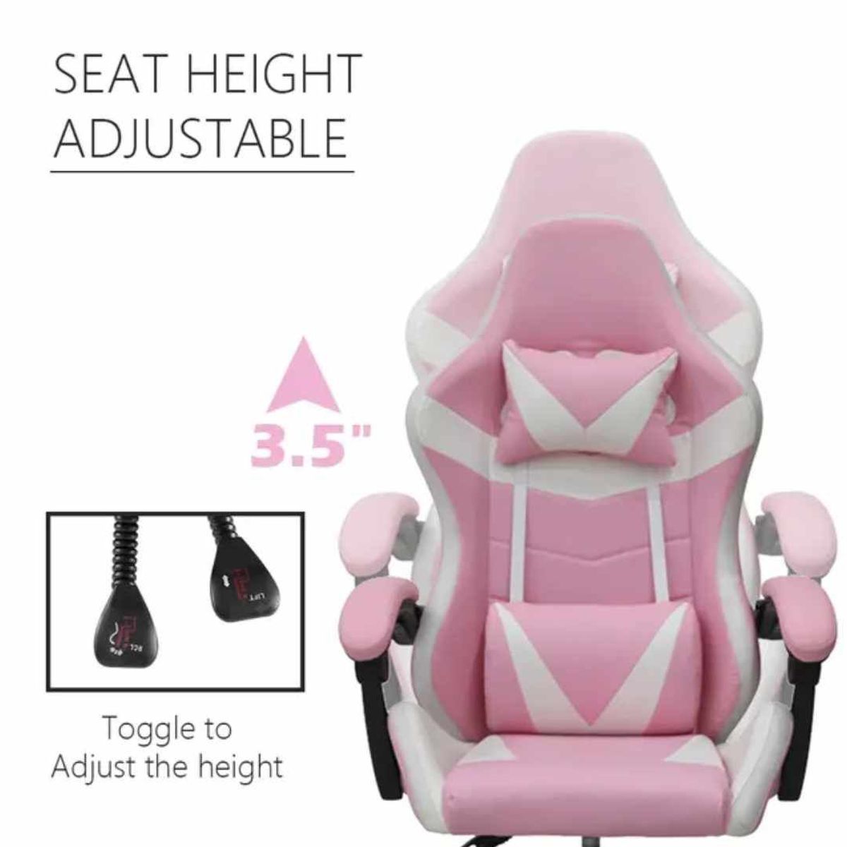 GENERICO - Silla Gamer Rosa Pro Ergonomica Reclinable Posapiés Cojin Lumbar B-529