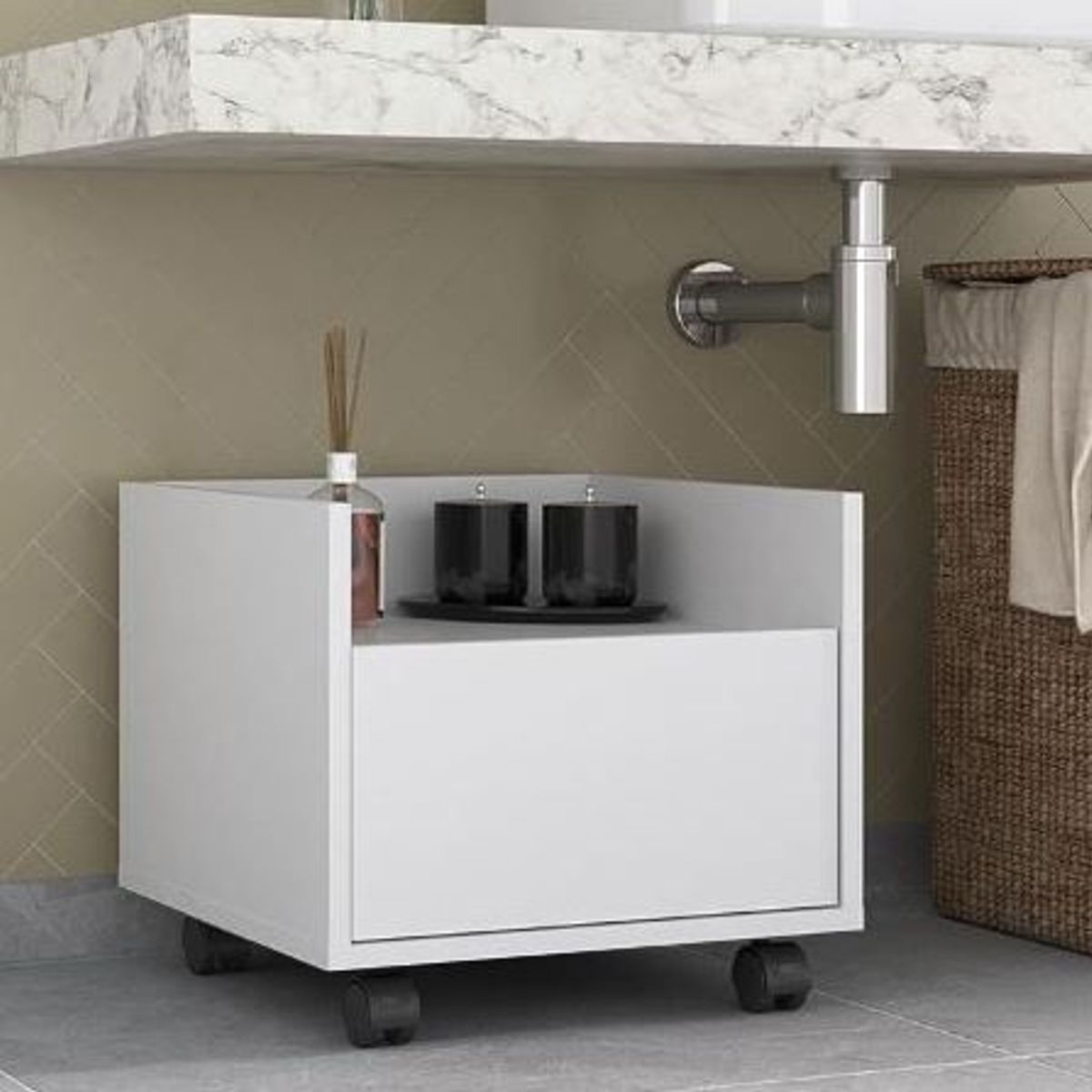 GENERICO - MUEBLE PARA BAÑO MULTIUSO CON RUEDAS EN MELAMINA 18MM