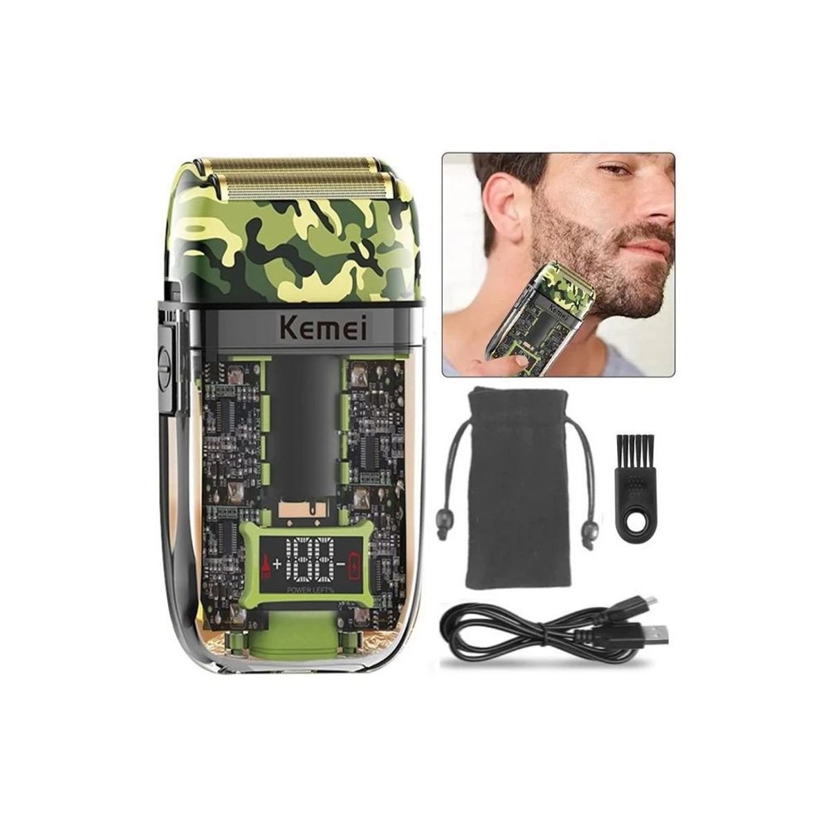 KEMEI - Afeitadora eléctrica kemei km-TX7 verde militar