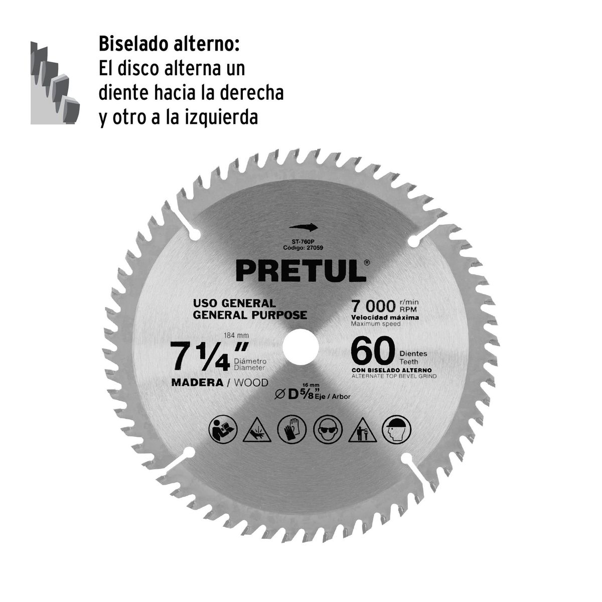 PRETUL - Disco para sierra circular 7 ¼" 60 dientes Pretul